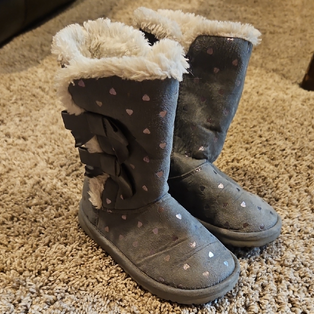 Target Gray Kids Boots with Pink Hearts